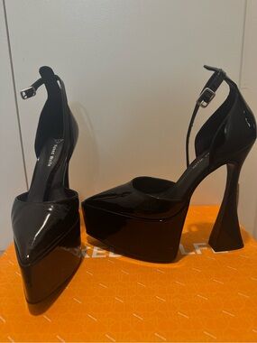 Naked Wolfe Black Patent Platform Ankle-Strap Heels